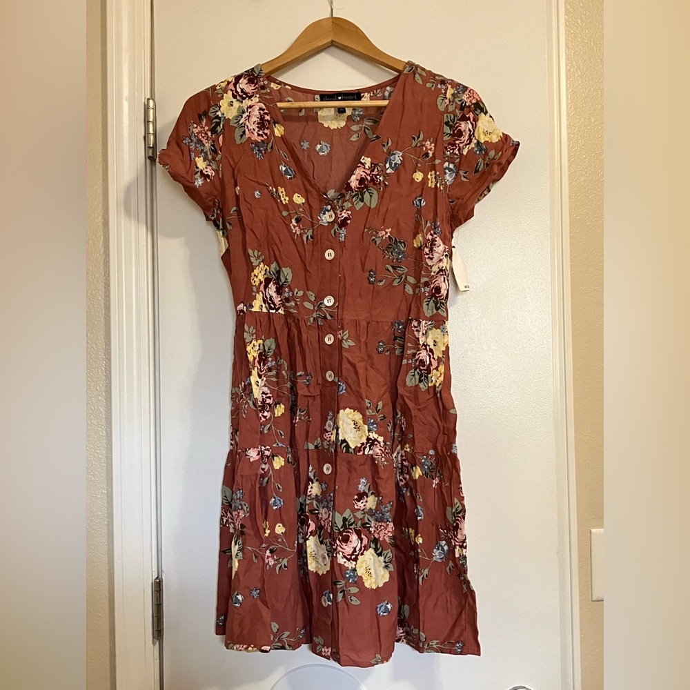 100% Cotton Floral Summer Dress with Functioning Buttons